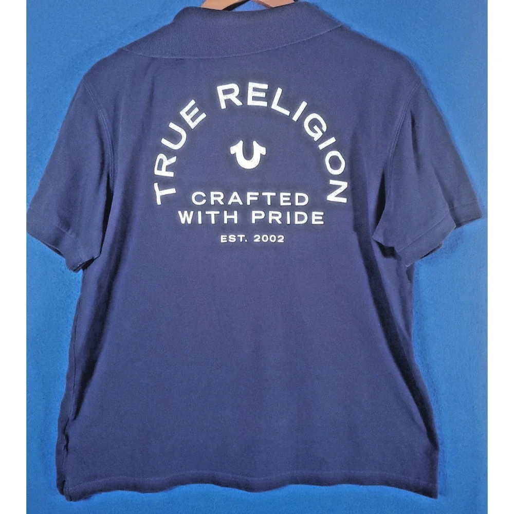 True Religion Mens Polo Shirt Size XL Blue Short Sleeve Crafted With Pride